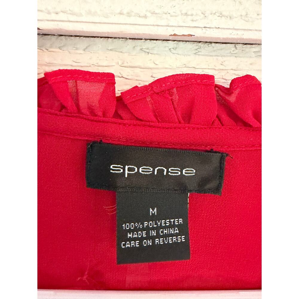Spense Red Sheer Ruffle Blouse Size Medium Romantic Long Sleeve Tie Front Top - Picture 5 of 7